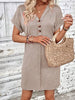 Elegant Button V-Neck Short Sleeve Dress Flattering Casual & Office Wear Simple Dress by Stevvex