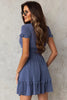 Blue Deep V Neck Self-tie Knotted Front Layered Flare Mini Dress by Wild and Free Boutique