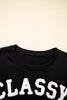 Black CLASSY UNTIL KICKOFF Plush Letter Patched Loose Sweatshirt by Wild and Free Boutique