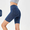 High-Waist Stretchy Denim Shorts with Pockets – Slimming Casual Fitness Shorts by FitiqueFit