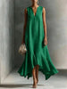 Women's Deep V-Neck Sleeveless Asymmetrical Maxi Dress – Patchwork by FitiqueFit