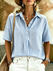 Women's Striped Short-Sleeve Shirt with Turn-Down Collar by FitiqueFit