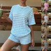 Women's Crew-Neck Spliced Short-Sleeve T-Shirt & Shorts Set by FitiqueFit