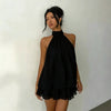 Women's Backless Halter Neck High-Waist Mini Dress with Puffy Skirt by FitiqueFit