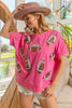 BiBi Game Day Sequins Patched Half Sleeves Top by Wild and Free Boutique