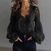 Womens Lace-Patchwork Ruffle-Shoulder Pleated Shirt by My Store