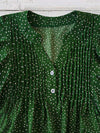 Polka Dot Notched Ruffled Cap Sleeve Blouse