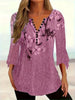 Women’s Printed Spike Button Three-Quarter Sleeve Casual Top by FitiqueFit