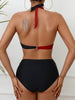 Bikini Black and White Contrast Color Criss Cross Neck 2 Piece Swimsuit for Women – Stylish Medium Stretch Two-Tone Bikini Set with Unique Neckline and Flattering Fit – Modern Swimwear for Beach Days, Pool Lounging, and Summer Escapes by Stevvex