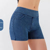Denim-Look High-Waist Hip-Lifting Yoga Shorts – Slimming Tummy Control Fitness Shorts by FitiqueFit