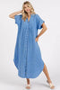 Mineral Wash V-Neck Button-Up Midi Shirt Dress – Trendy, Casual, Lived-In Look with Classic Button Details for Effortless Style by Stevvex