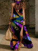 Women's Printed Halterneck Split Maxi Dress – Loose Fit Sleeveless by FitiqueFit