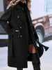 Womens Winter Coat Trend Lapel Double-breasted Trench Coat With Belt Winter Fashion Solid Color Long Jacket Outwear Women Clothing Notched Lapel Collar Double Breasted Pea Coat Winter Wool Blend Over Coats Long Jackets by Stevvex