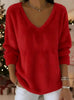 Women’s Plush V Neck Drop Shoulder Pullover Sweater by FitiqueFit