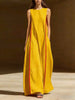 Women's Linen Sleeveless Loose Striped Maxi Dress by FitiqueFit