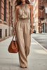 Women's Sleeveless Backless Lace-Up Halter Wide-Leg Jumpsuit by FitiqueFit