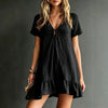 Women's V-Neck Short-Sleeve Midi Dress – Ice Silk Crepe Loose Casual by FitiqueFit
