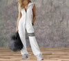 Women's Sporty Retro Lace-Up Striped Sleeveless Hooded Jumpsuit – Wide Flare Leg by FitiqueFit