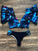 Bloom Day Ruffle Bikini Set – Chic Elegant Plant Print V-Neck Swimsuit with Tie-Back and High-Stretch Ruffle Trim – Women's 2-Piece Swimwear for Poolside Style & King’s Day Celebrations by Stevvex