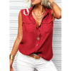 Women's Lapel Collar Sleeveless Top – Loose Fit, Pockets, Solid Color by FitiqueFit