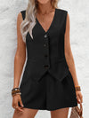 V-Neck Button Down Vest and Shorts Set