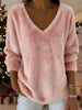 Women’s Plush V Neck Drop Shoulder Pullover Sweater by FitiqueFit
