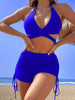 Coastal Curve Halter Bikini Set for Women – V-Neck Crisscross Drawstring Swimsuit with Chic Ring Detail & High-Waisted Boxer Shorts for Summer – Sleek Two-Piece Nylon Swimwear for Women’s Beach & Poolside Style by Stevvex