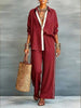 Contrast-Color Long-Sleeve Shirt & Pants Set – Two-Piece by FitiqueFit
