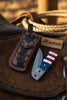 Patriot Damascus Folding Knife 7” opened – American Flag Handle with Leather Sheath by JW SteelCrafts