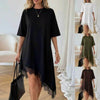 Women's Lace Trim Asymmetric Three-Quarter Sleeve Dress by FitiqueFit