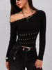 Studded One Shoulder Long Sleeve T-Shirt by Simply Love