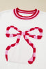 White Striped Trim Bow Graphic Round Neck Drop Shoulder Sweater by Wild and Free Boutique