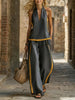 Women’s Contrast Color Sleeveless Vest and Wide-Leg Pants Set by FitiqueFit