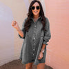 Women's Three-Quarter Sleeve Denim Dress – Ruffle Detail Mid-Length by FitiqueFit