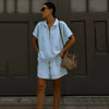 Women's Solid Color Sweatshirt Set – Casual 2-Piece Short Top & Pants by FitiqueFit
