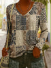 Women's Ethnic Print V-Neck Long-Sleeve Pullover Top by FitiqueFit