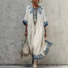 Women's Printed Batwing Sleeve Midi Dress – Loose Fit Linen Blend by FitiqueFit