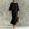High Waist Long Skirt & 3/4 Sleeve Loose Top Set by FitiqueFit
