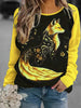 Contrast Color Fox Print Pattern Round Neck Long Sleeve T-shirt