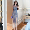 Ladies Round Neck Slim Mesh Open Dress
