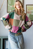 Green Checkered Print Textured Knit Long Sleeve Loose Top by Wild and Free Boutique