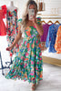 Green Boho Floral Print Ruffle Sleeveless Tiered Maxi Dress