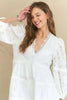 Lace Detail Tiered Eyelet V-Neck Babydoll Dress For Women – Feminine Boho Chic Dress, Fluttering, Elegant Lace & Eyelet by Stevvex