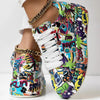 Round-Toe Thick-Sole Lace-Up Sneakers — Women’s Casual Print Shoes by FitiqueFit