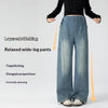 Retro Loose Straight-Leg High-Waist Floor-Length Wide-Leg Maternity Jeans by FitiqueFit