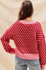 SO ME Color Block Textured Christmas Sweater V Neck Top by FitiqueFit
