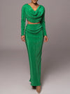 Ruched Cowl Neck Top and Maxi Skirt Set