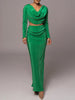 Ruched Cowl Neck Top and Maxi Skirt Set