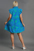 Blue Full Size Two-Tone Floral Print Ruffle Cap Sleeve Mini Dress Plus Size Elegant Dress by Stevvex