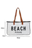 White BEACH PLEASE Print Large Canvas Tote Bag